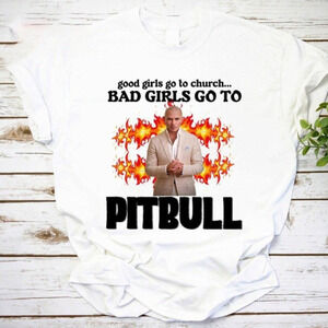 Good Girls Go To Church Bad Pitbull Vintage Style Funny Graphic T-Shirt
